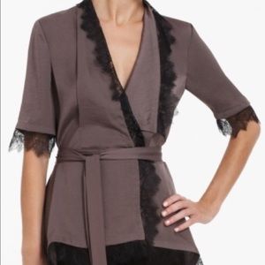 New BCBGMaxAzria 90's Budoir Lace True Wrap Top Mulberry Sexy Lingerie Coquette